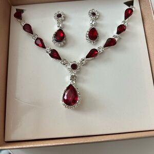 4/$100 Ruby Elegant Red and Silver Jewelry Set with matching earrings